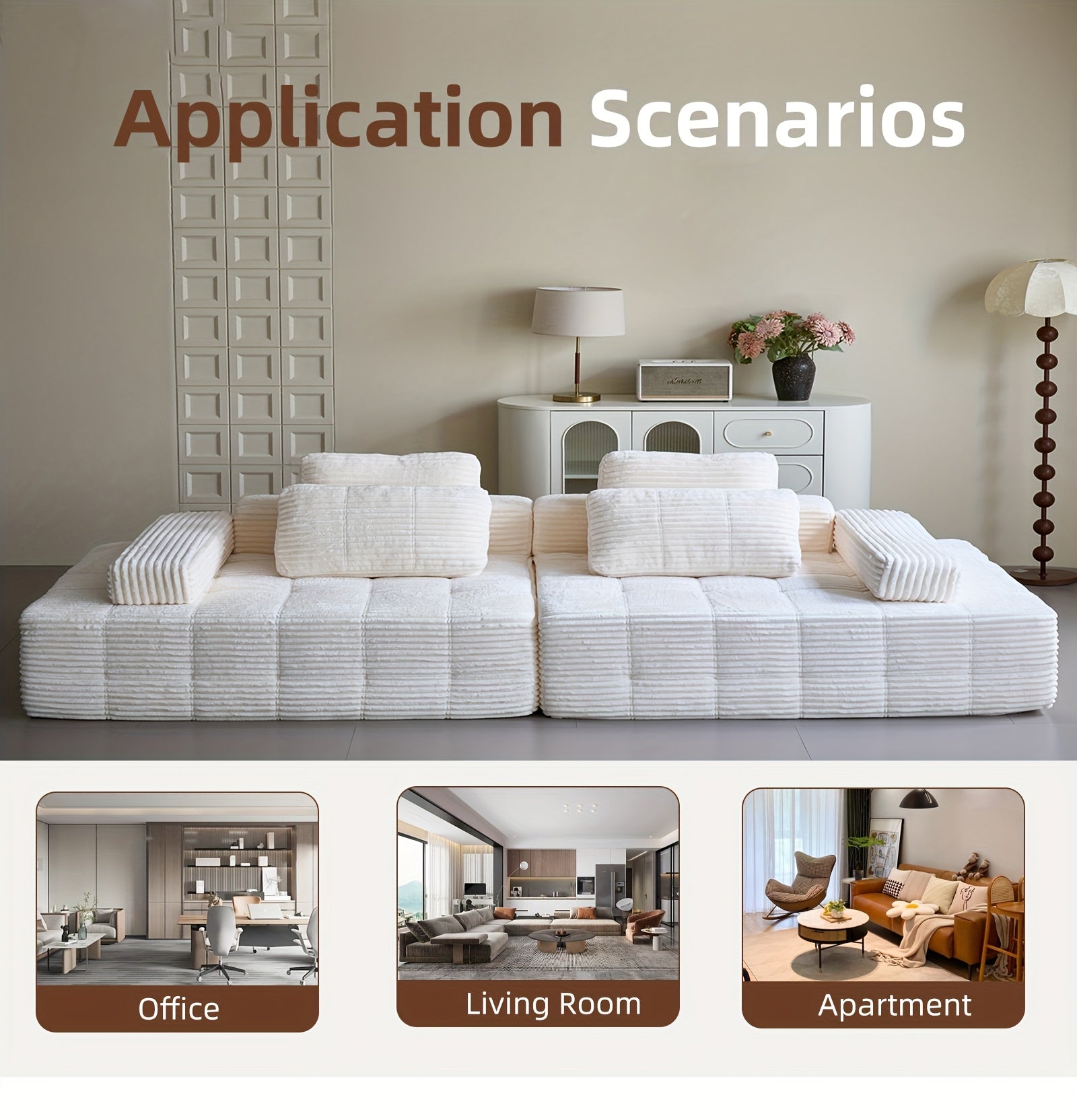 110.24-inch Modular Combination Sofa, U-shaped Living Room Sofa, Striped Fabric Four-seater Soft Cushion Sofa for Living Room And Bedroom (corduroy), No Need to Disassemble (black, Gray)