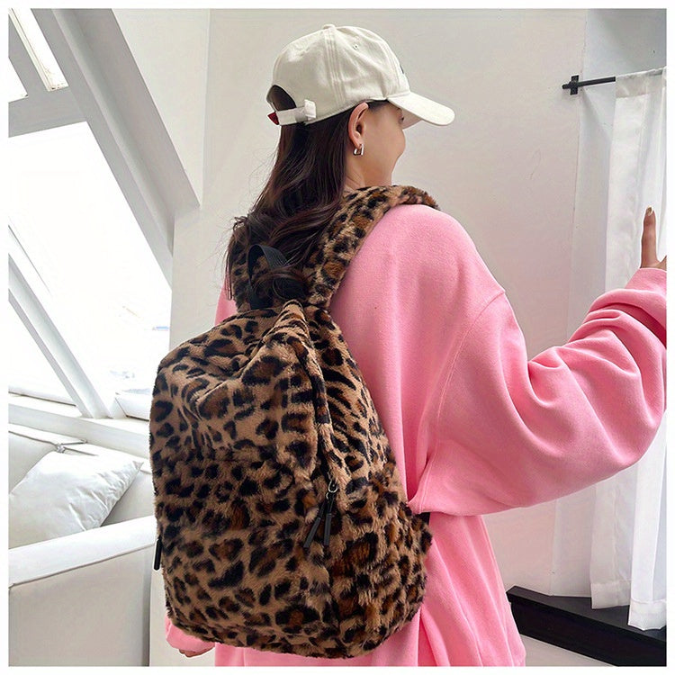 Leopard Fleece Backpack