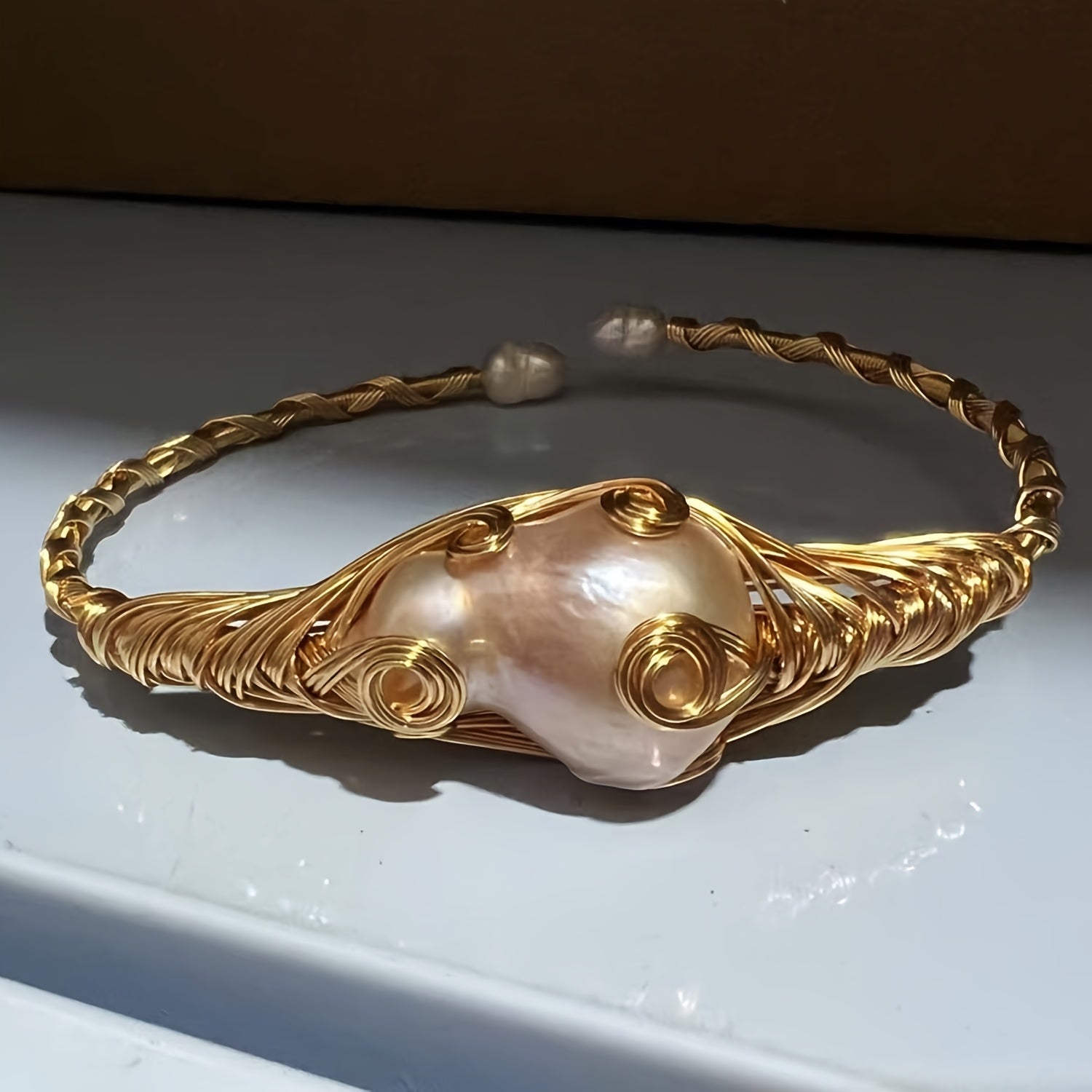Open Cuff Bracelet Featuring Natural Freshwater Pearls