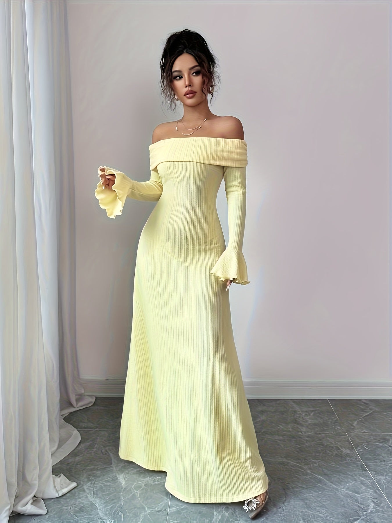 Elegant Off-the-Shoulder/One-Shoulder Long Sleeve Dress