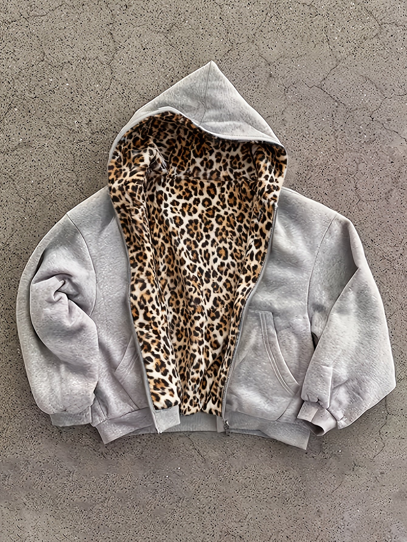Reversible Leopard Print Hooded Sweatshirt