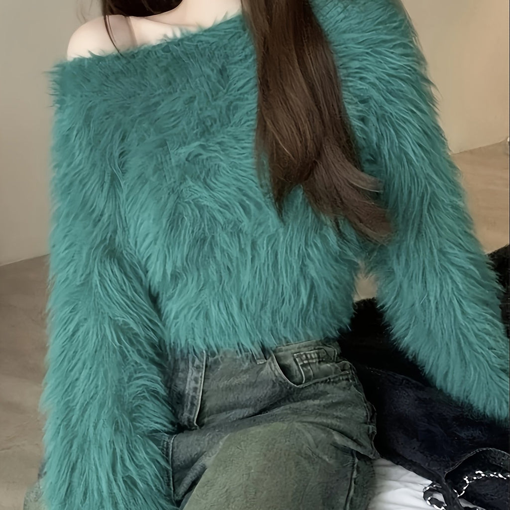 Off-Shoulder Plush Cardigan