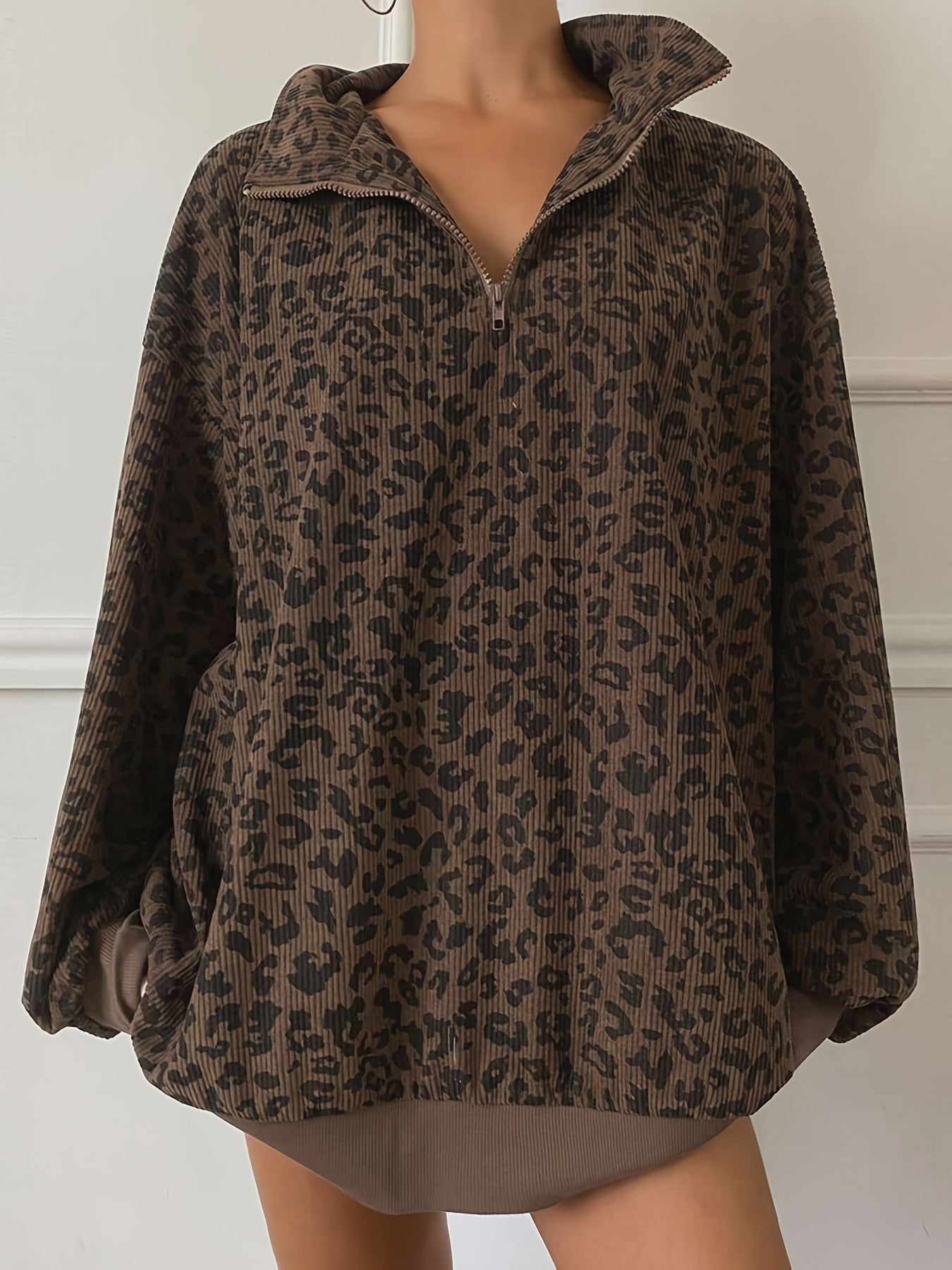 Leopard Print Half-Zip Sweatshirt