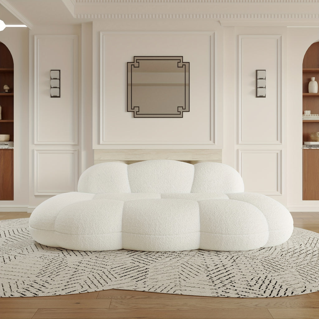 Modern Cloud-Shaped Sofa Bed-Like Couch - Black Sherpa Upholstery & Sponge-Filled, No Assembly Required, Space-Saving L-Shaped/ U-Shaped Sectional for Small Spaces, Apartments, Room - -Slip - Design (Engineered Wood