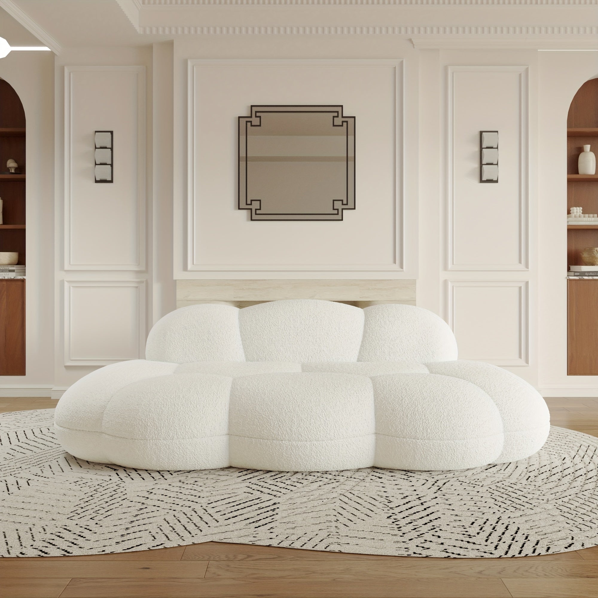 Modern Cloud-Shaped Sofa Bed-Like Couch - Black Sherpa Upholstery & Sponge-Filled, No Assembly Required, Space-Saving L-Shaped/ U-Shaped Sectional for Small Spaces, Apartments, Room - -Slip - Design (Engineered Wood