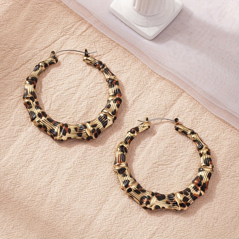 Leopard Print Iron Bamboo Pattern Earrings