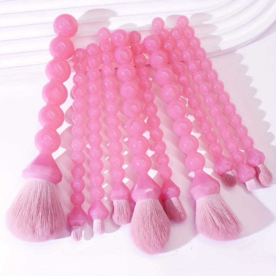 10pcs Pink Pearl Shaped Makeup Brush+3 Powder Puff Full Set Makeup Brushes