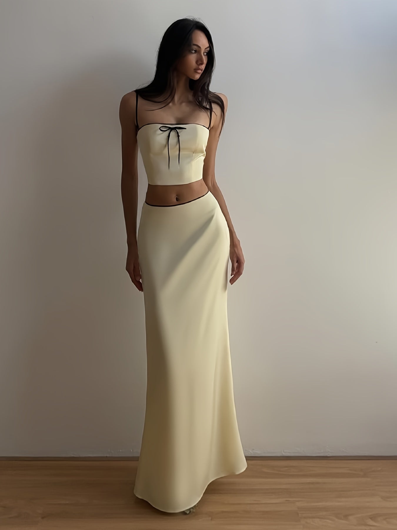 Bow Front Cami Tops with Low Rise Long Skirt Set