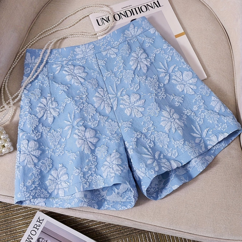 White Floral Print Shorts