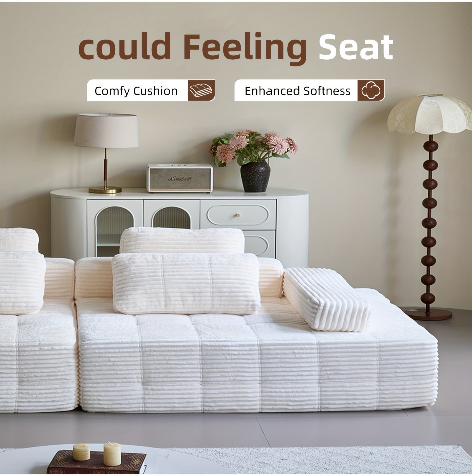 110.24-inch Modular Combination Sofa, U-shaped Living Room Sofa, Striped Fabric Four-seater Soft Cushion Sofa for Living Room And Bedroom (corduroy), No Need to Disassemble (black, Gray)