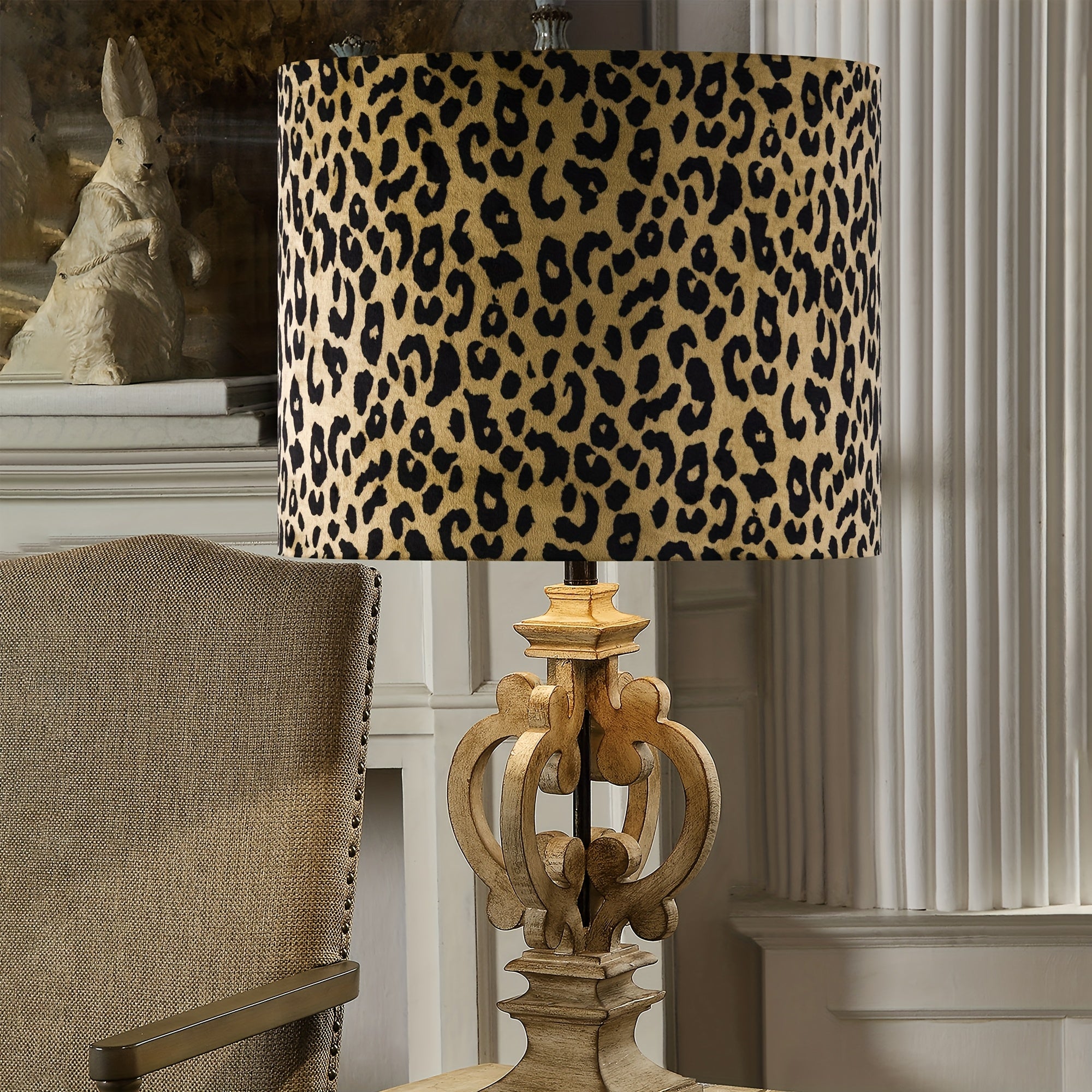 Drum Shaped Leopard Print Lampshade Set