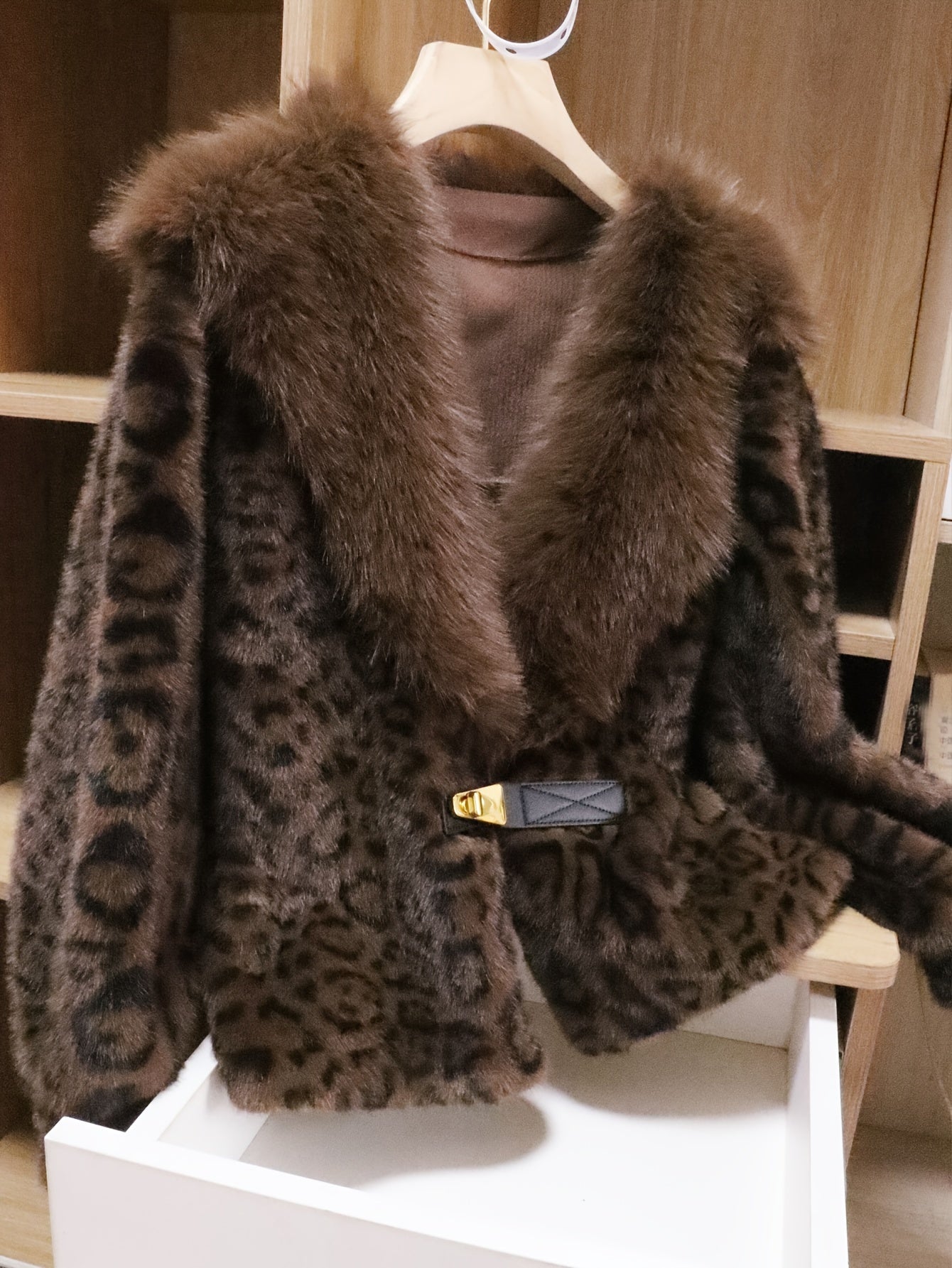 Leopard Print Faux Fur Collar Jacket
