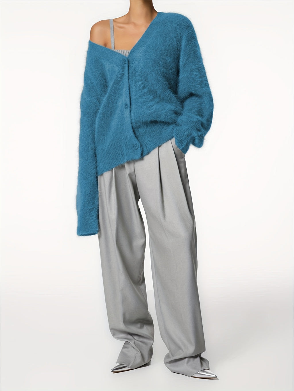 Women'S Light Gray V-Neck Cardigan - Soft Open Front Sweater with Long Sleeves, Elegant & Versatile for Casual, Date Night, Party or Business Wear, Versatile Cardigan | Vneck Sweater | Construction, Sweater Cardigan