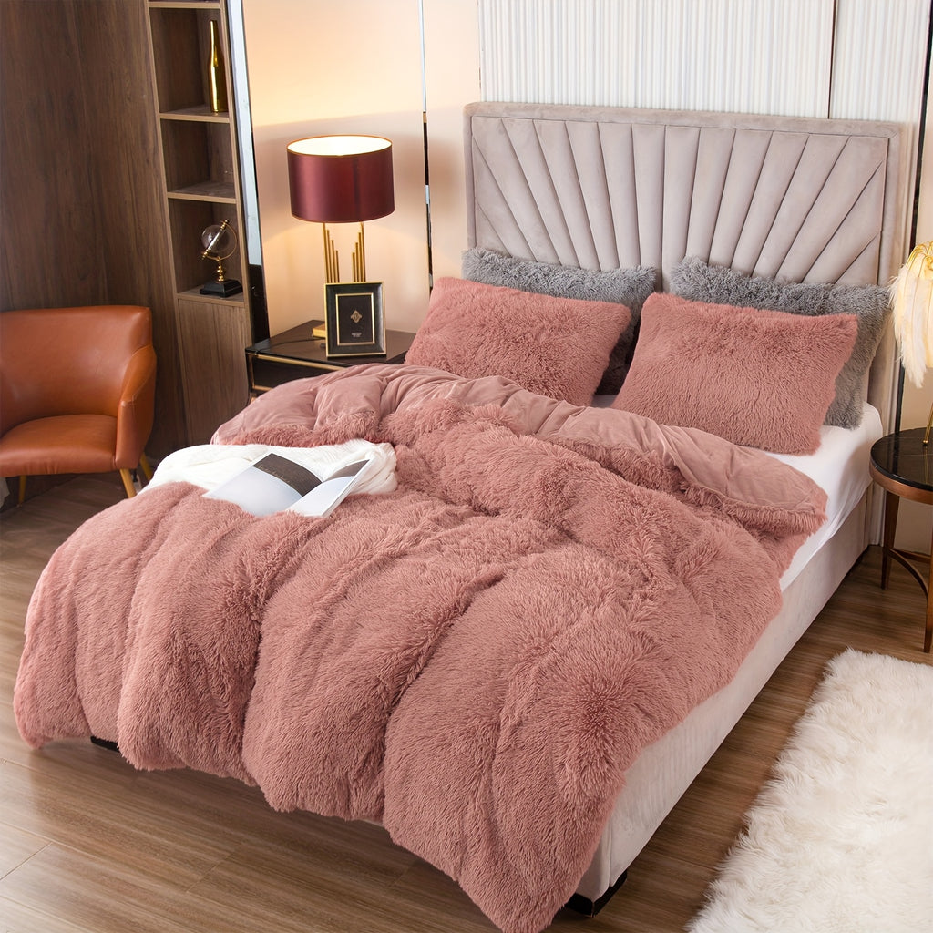 {2/3pcs} Plush Shaggy Fluffy Duvet Cover Set