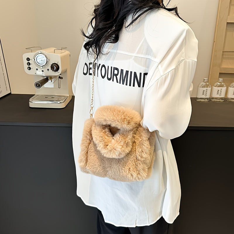 Plush Faux Fox Fur Classic Stylish Versatile Casual Shoulder Bag