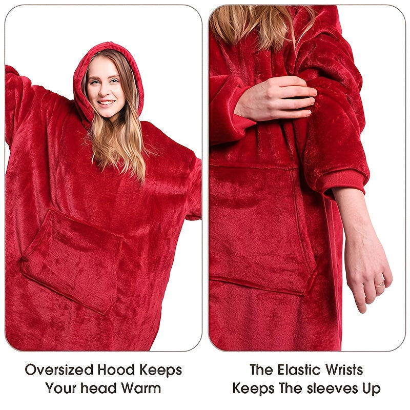 Soft Double-sided Wearable Hoodie Blanket Pajamas - Comfortable Over sized Hooded Blanket with Kangaroo Pockets, Machine Washable Christmas Gifts Valentine's Day, Suitable for Office, Festival, New Year's Gift
