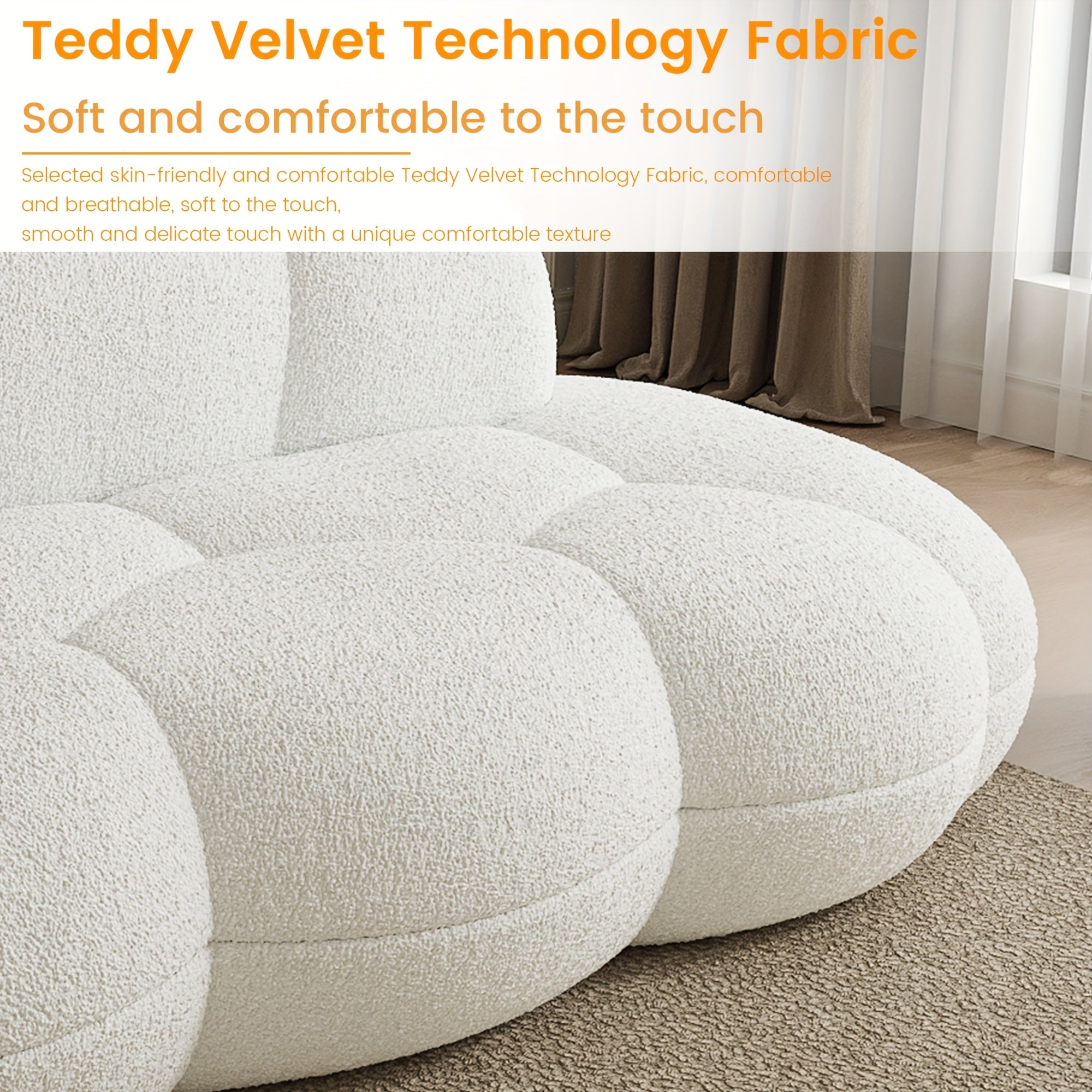 Modern Cloud-Shaped Sofa Bed-Like Couch - Black Sherpa Upholstery & Sponge-Filled, No Assembly Required, Space-Saving L-Shaped/ U-Shaped Sectional for Small Spaces, Apartments, Room - -Slip - Design (Engineered Wood