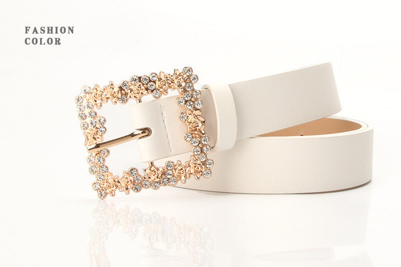 Alloy Rhinestone Pin Buckle Belt