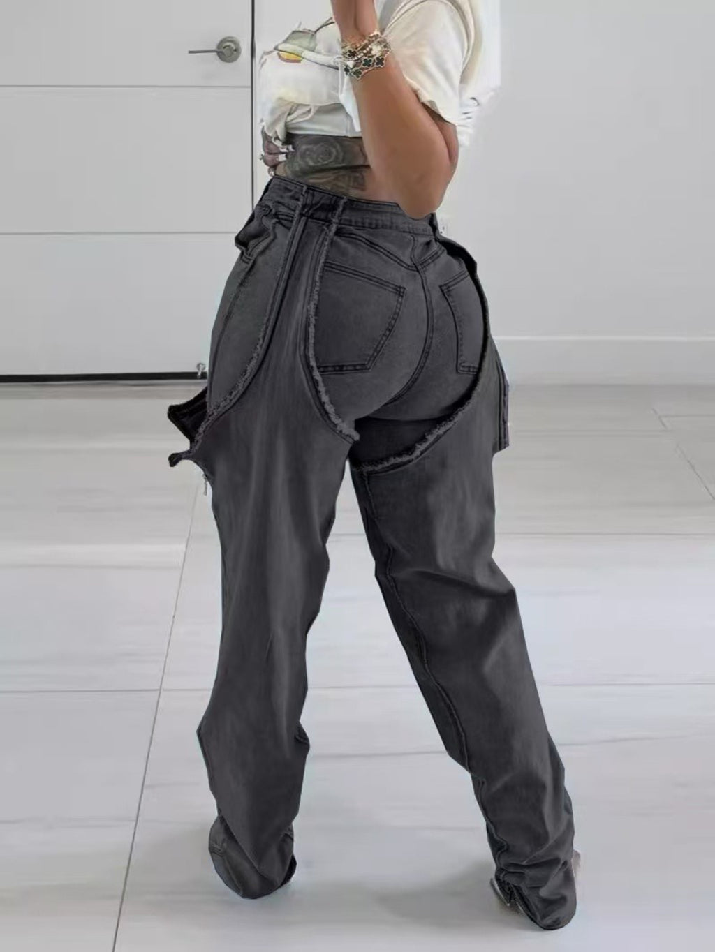 High-Waisted Distressed Jeans