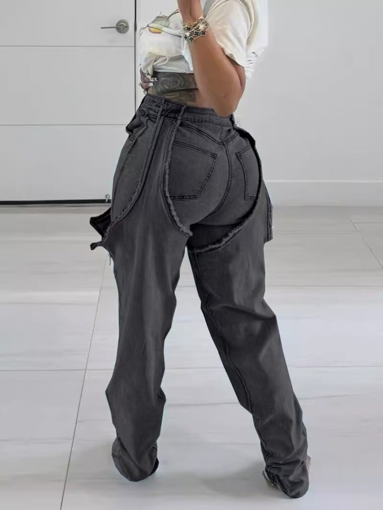 High-Waisted Distressed Jeans