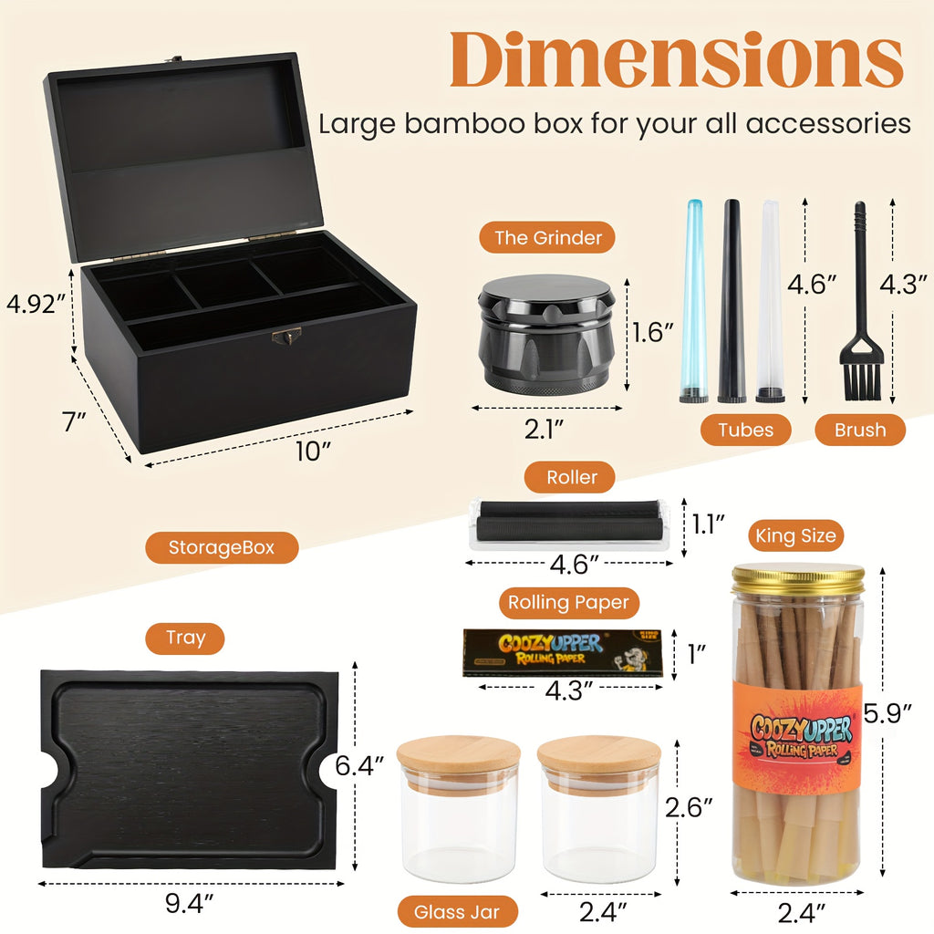 Large Bamboo Stash Box with Removable Tray Kit