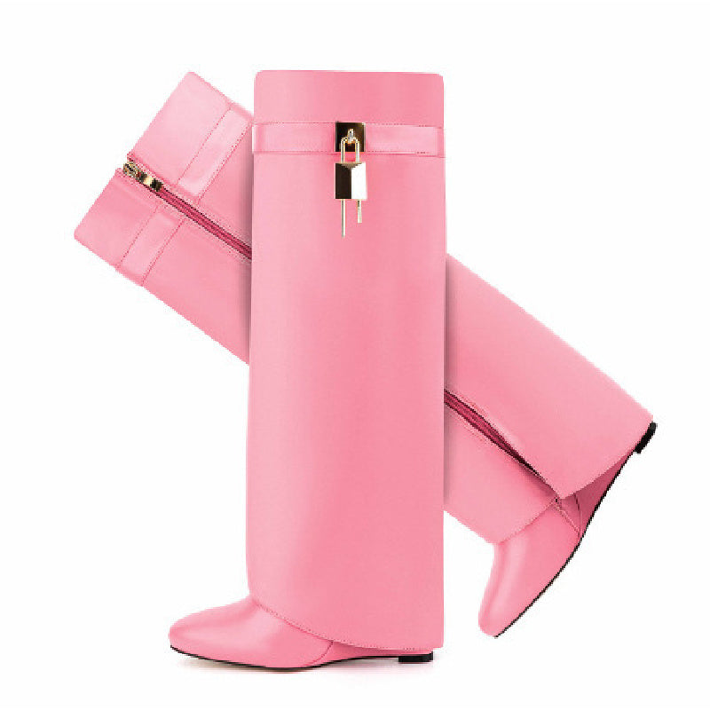 Chunky Block Heel Knee-High Boots with Full-Zipper Closure