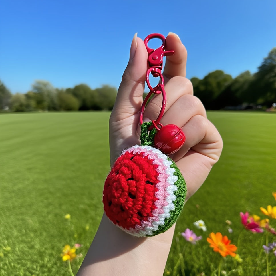 Handmade Crochet Watermelon Keychain with Red Bell