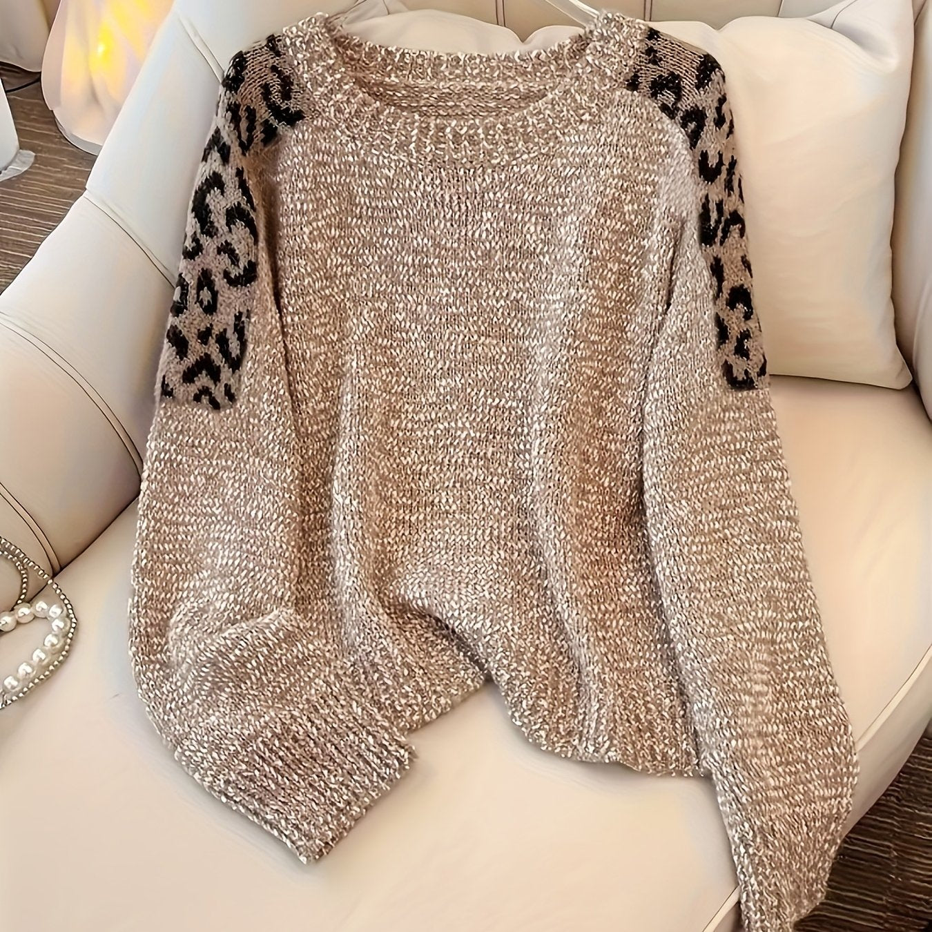 Oversized Beige & White Leopard Print (Brown/Black) Cable- Sweater