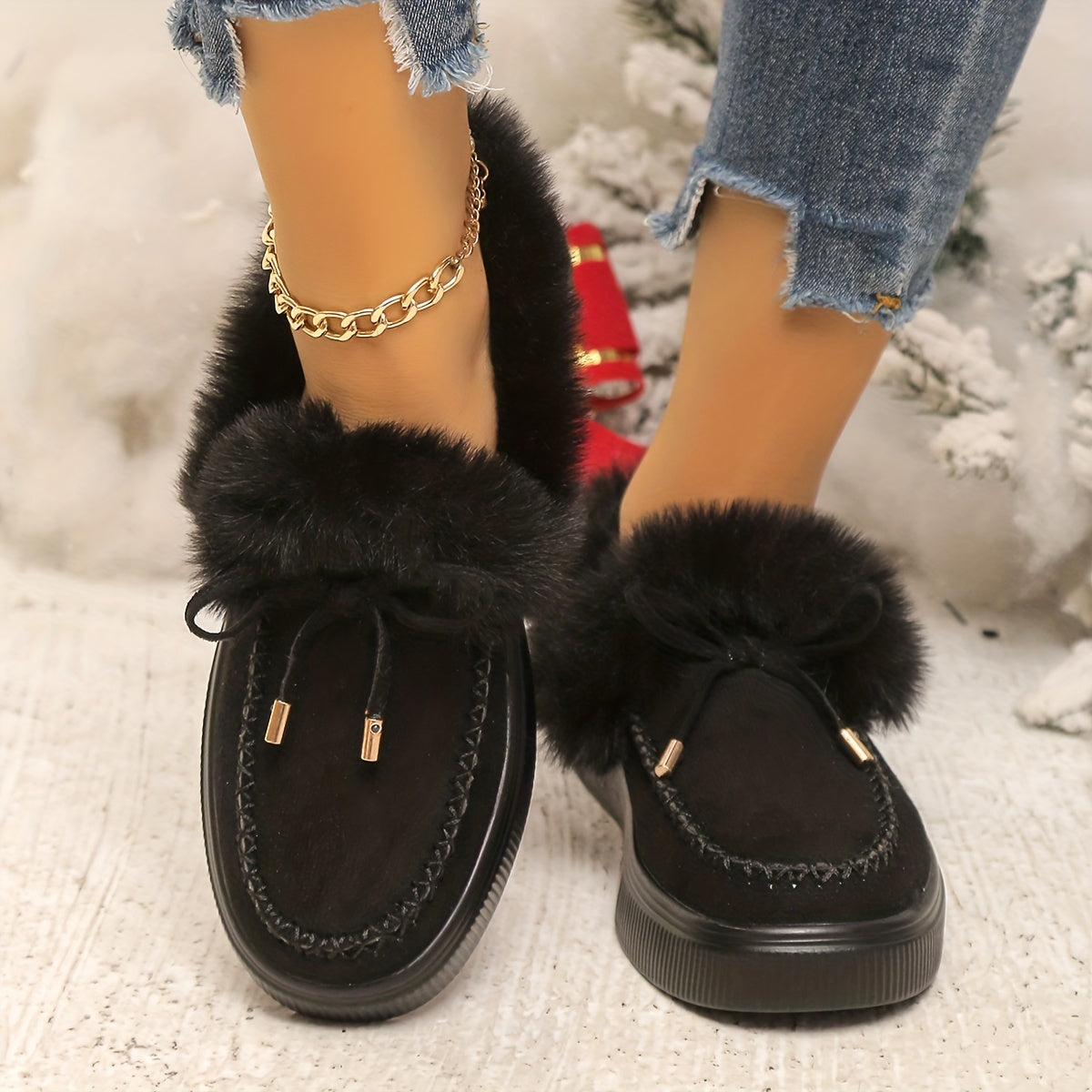 Snow Boots with Plush Faux Collar