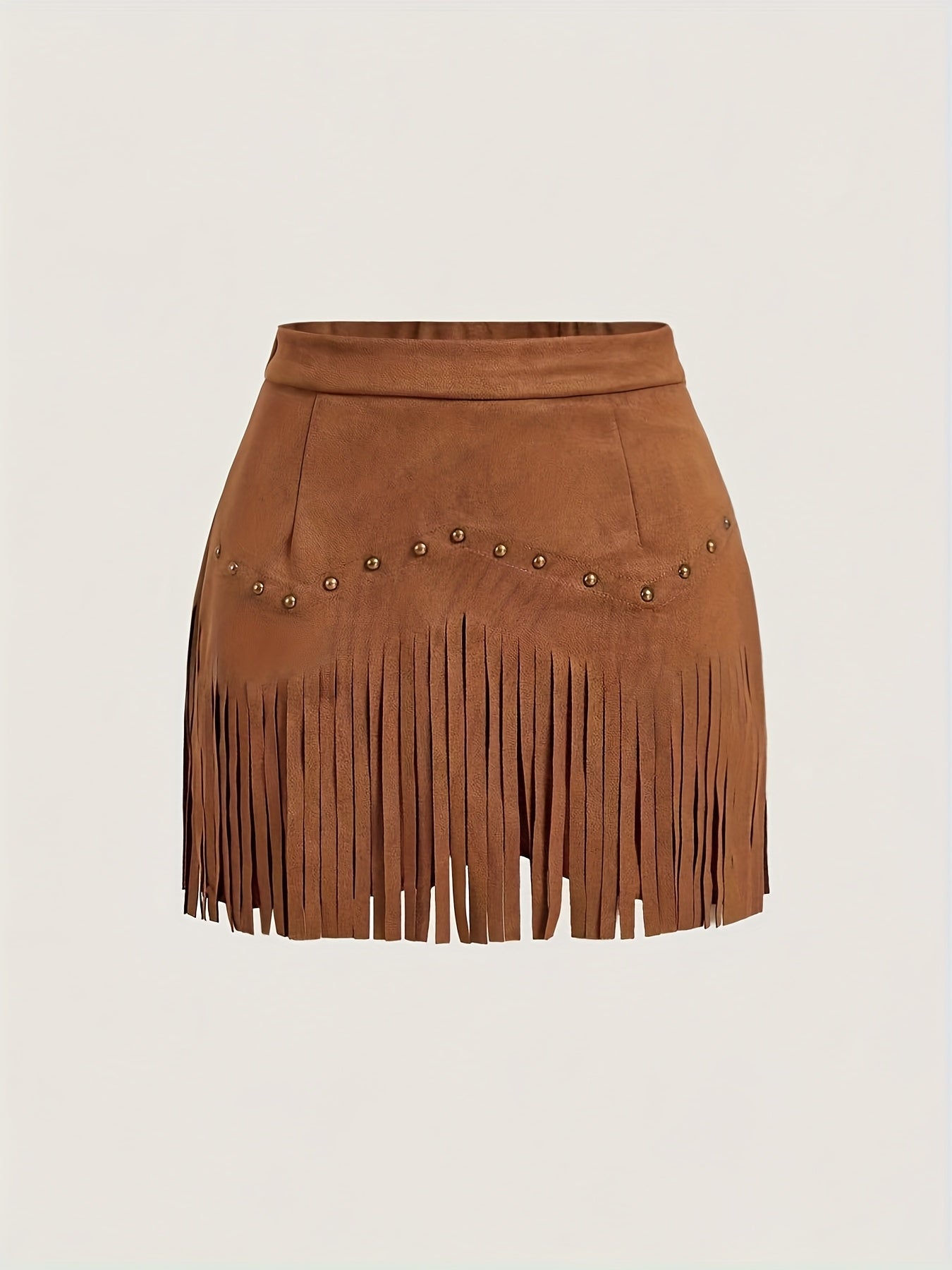 Women's Vintage Rivet Tassel Brown A-Line Skirt