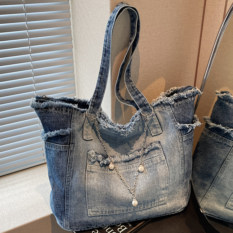 Solid Color Versatile Tassel Pendant Shoulder Bag