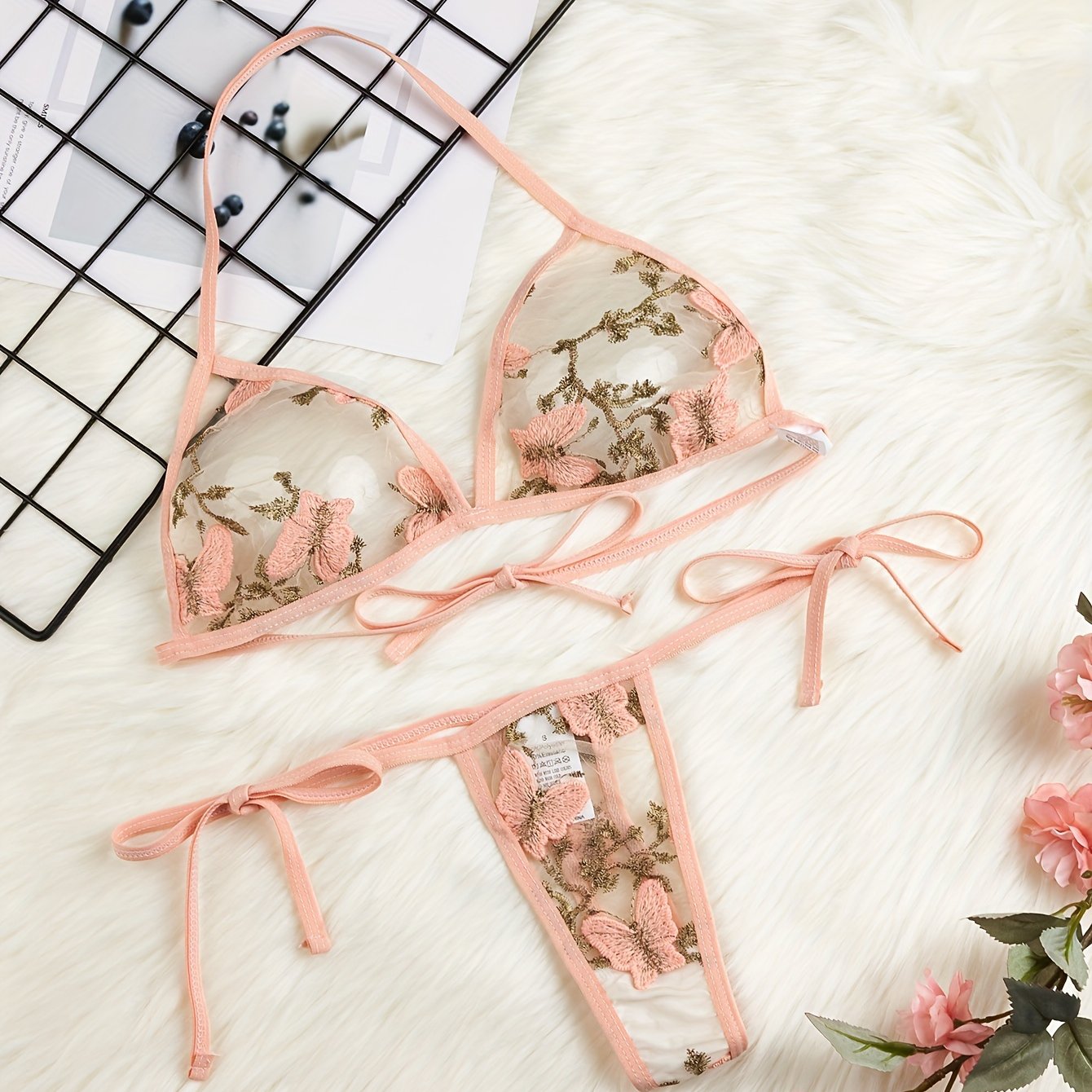 Butterfly Embroidery Transparent Lingerie Set