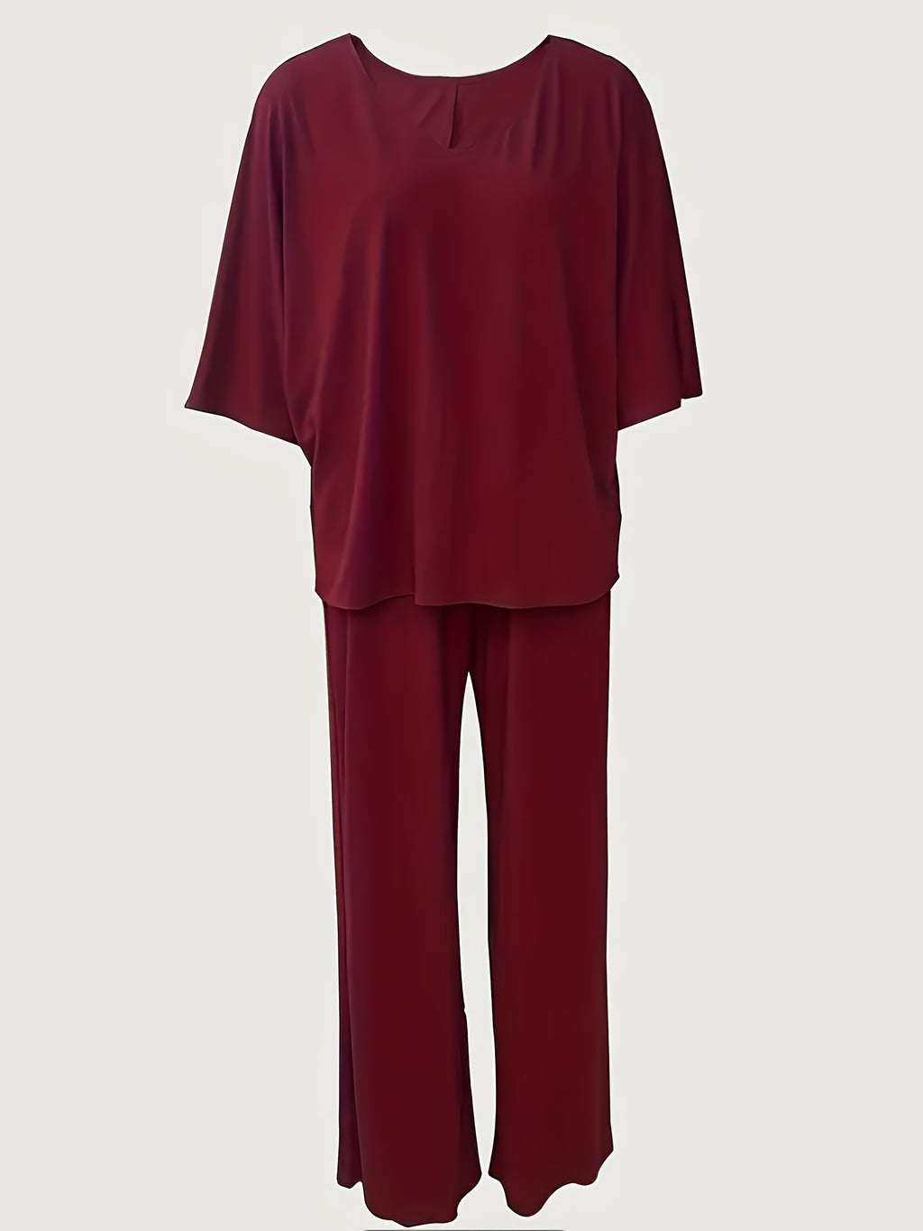 Solid Color V-Neck Casual Suit