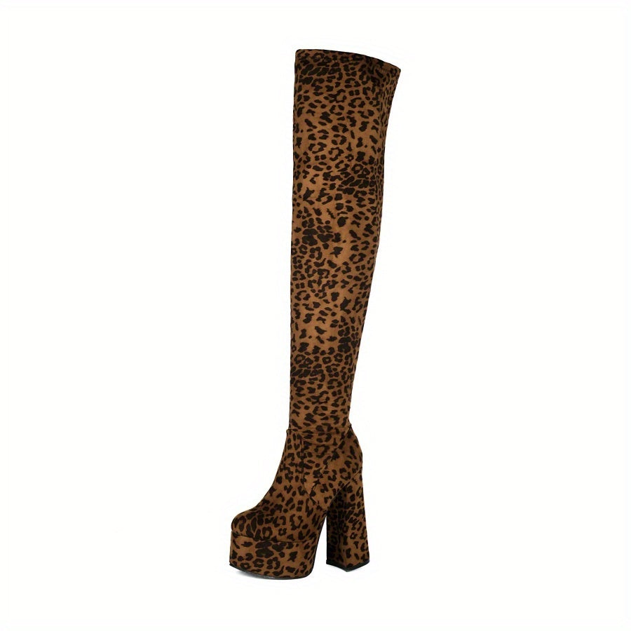 Leopard Print Over The Knee Boots