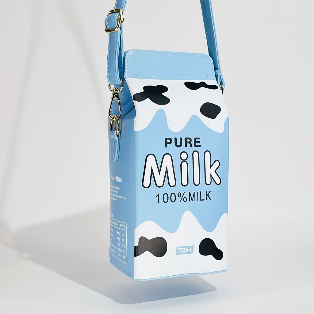 Women's Fashion Milk Carton-Shaped Letter and Cow Print Crossbody Bag with Adjustable Strap and Zipper Closure, Casual Commuter Satchel for Travel and Everyday Use - Strawberry Pattern Square Purse, Lightweight Handbag, Playf