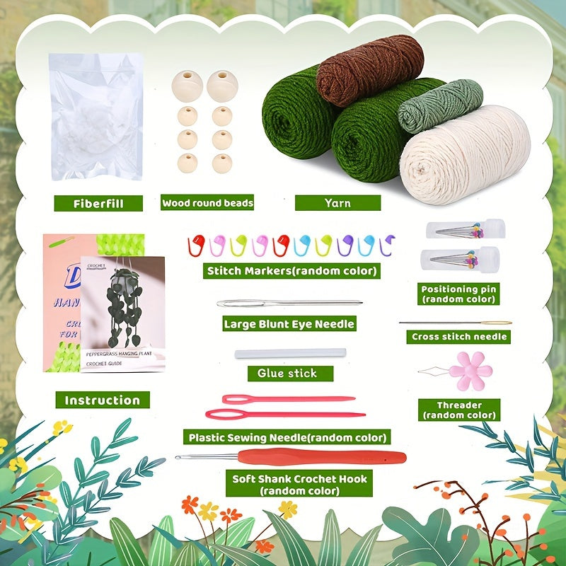 Complete Crochet Starter Kit for Beginners: Green Grass Plants & Hanging Potted Plants