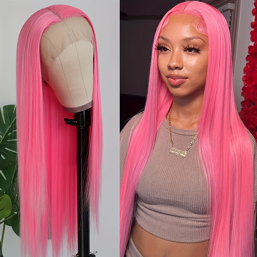 26" Long Pink Lace Front Wig