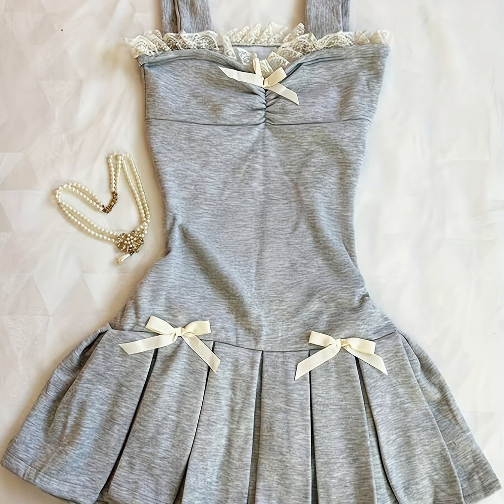 Casual Bow-Decorated Pleated Hem Dress