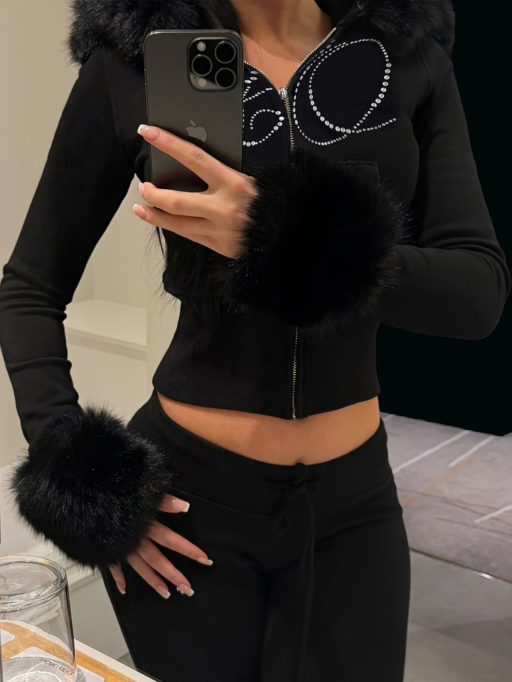 Hooded Jacket with Fake Fur