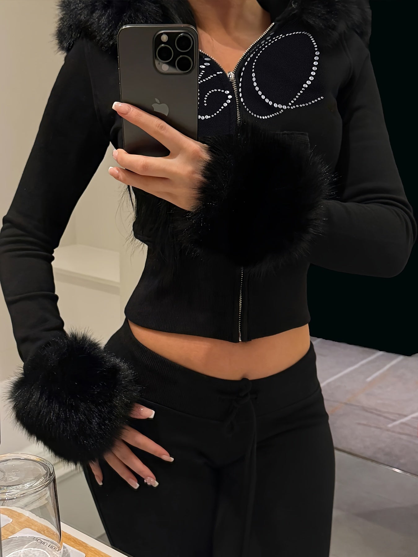 Hooded Jacket with Fake Fur