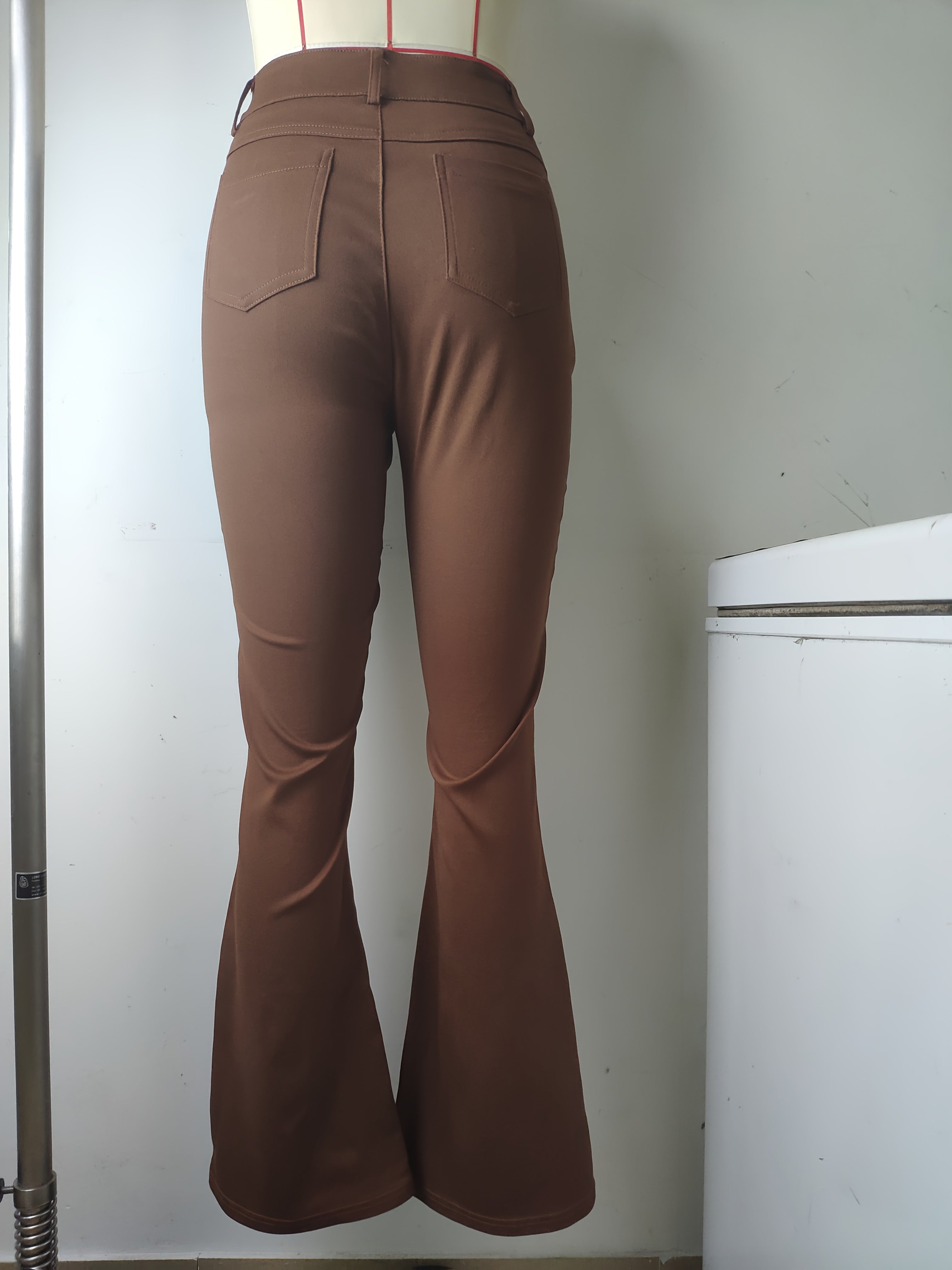 Women's Elegant High-Waist Black Denim Flare Jeans - Stretchy, Bell Bottom with Slash Pockets and Button Closure, Versatile All-Season Wear