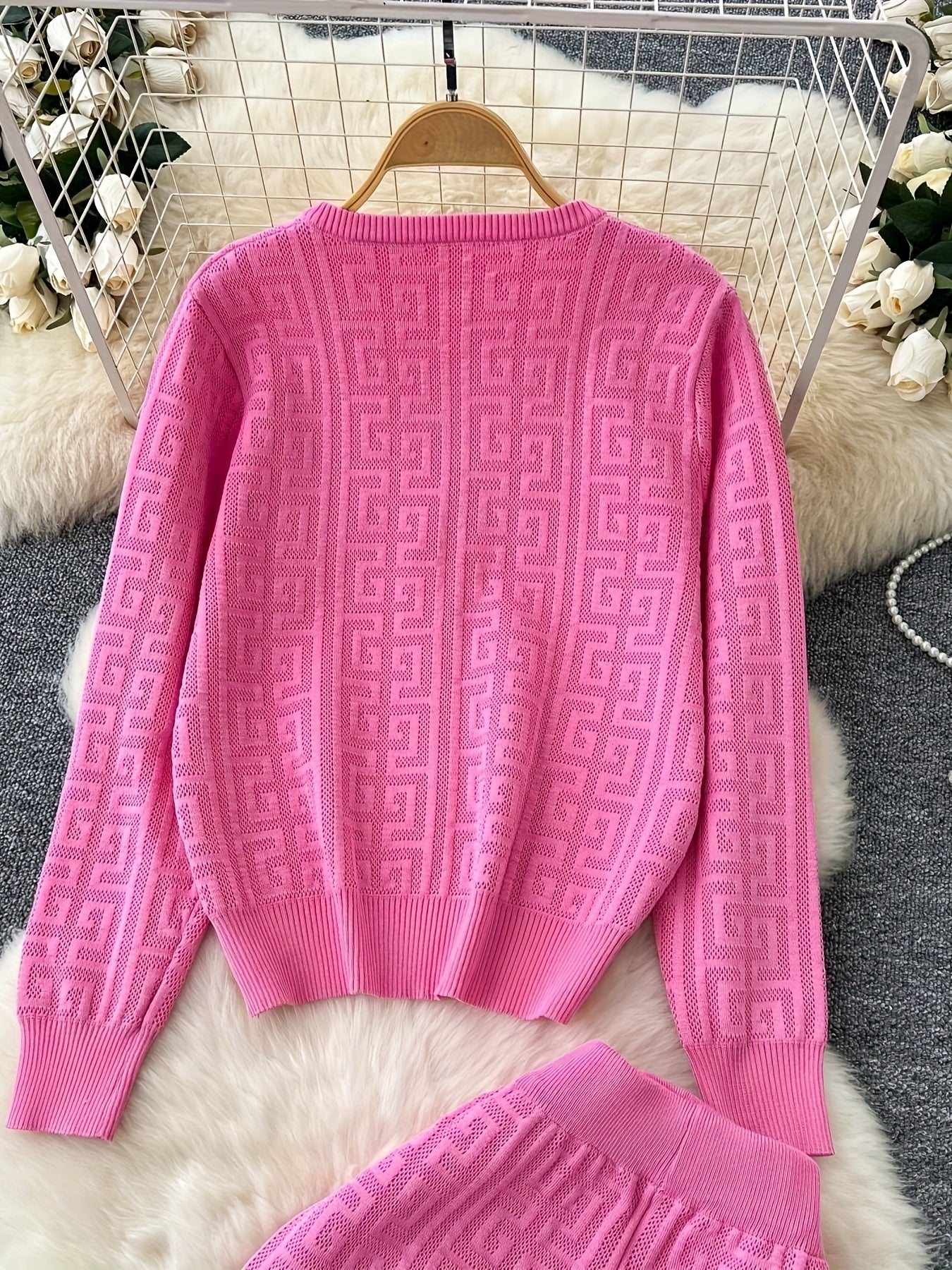 Cardigan Loose Jacquard Two-Piece Set