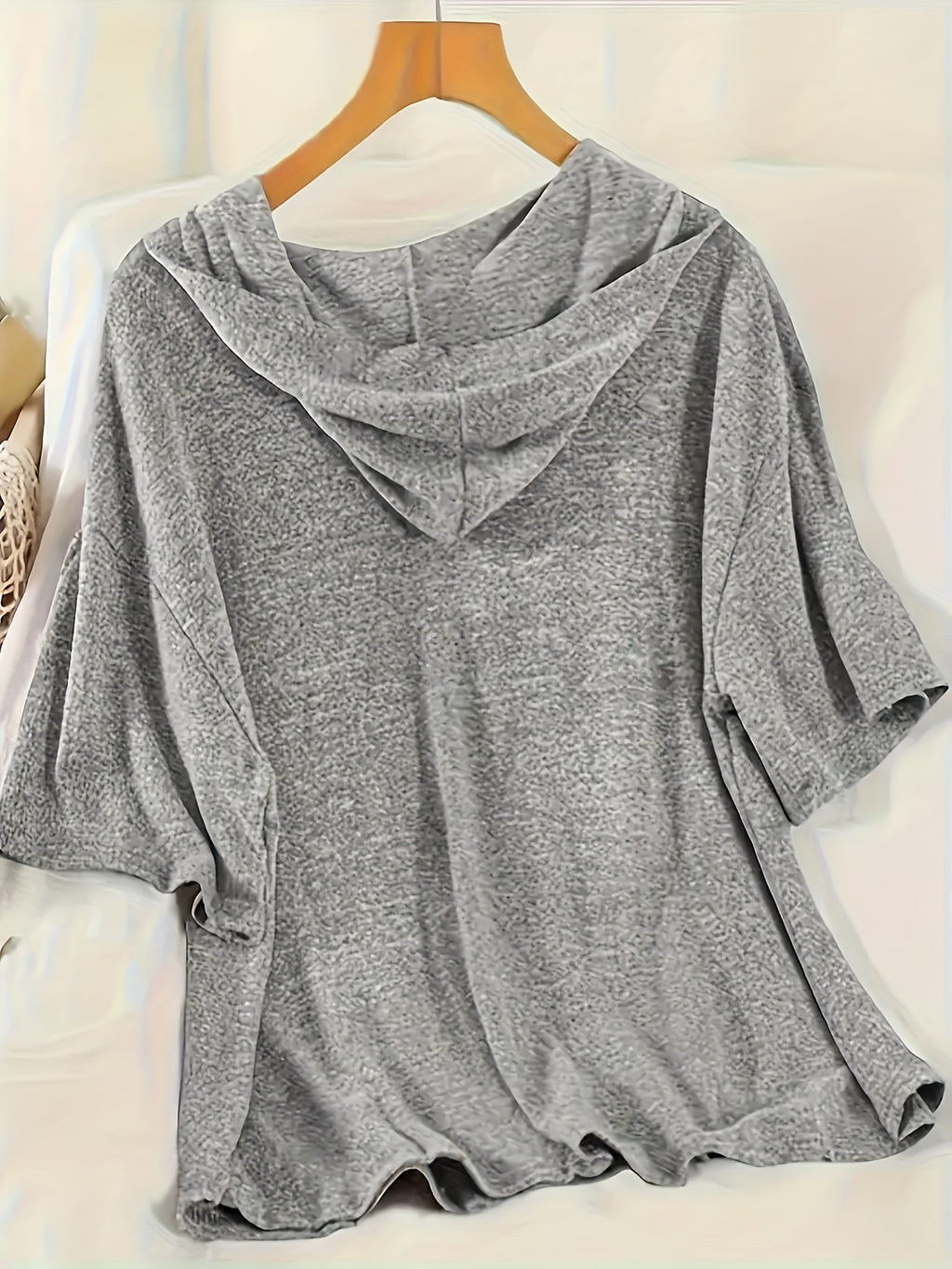 Casual Solid Color Hoodie Sweatshirt and Drawstring Shorts Set