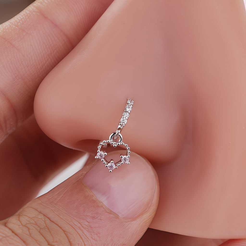 Cute Heart-Shaped Synthetic Cubic Zirconia Dangle Nose Ring