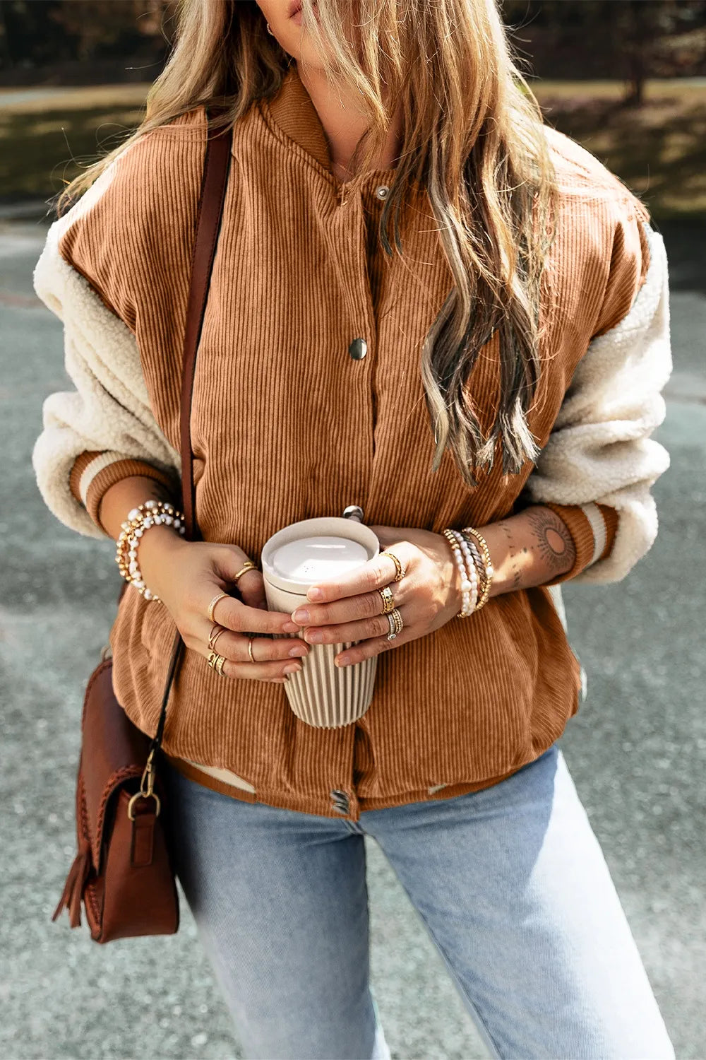 Cord and Sherpa Varsity Jacket