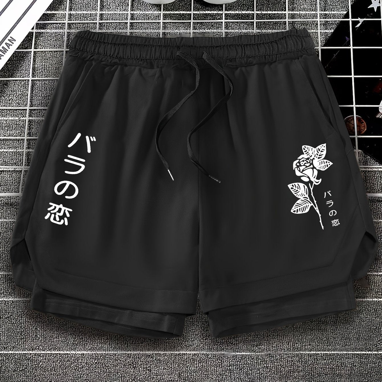 Summer Men's Casual Sports Shorts With Double-layer Design, Running Shorts, Star Style, Casual Style, Boutique Sports Shorts With Pockets, Drawstring, Letter Printed Shorts