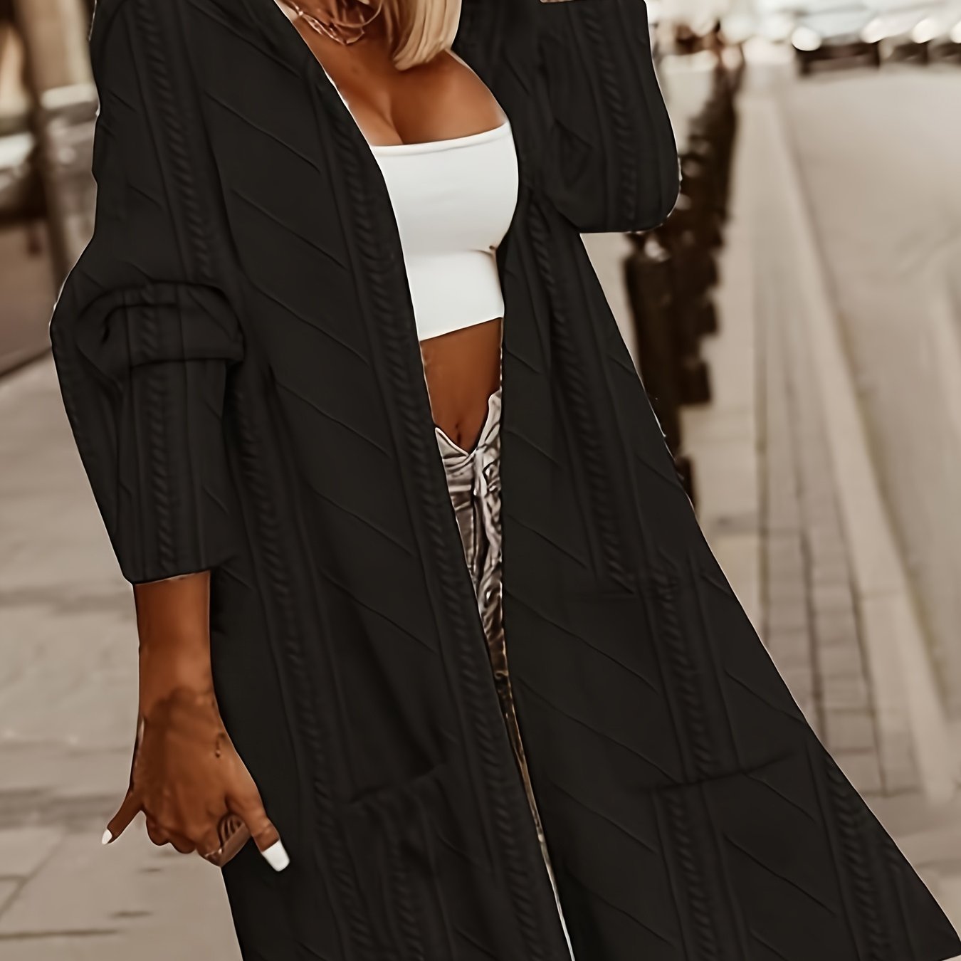 Long Hooded Cardigan with Pockets