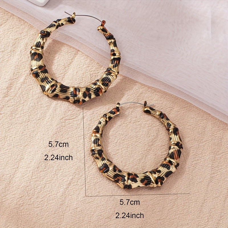 Leopard Print Iron Bamboo Pattern Earrings