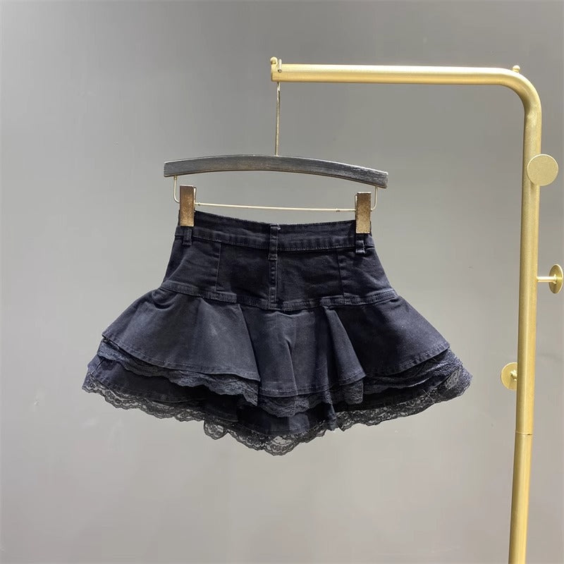 Lace Ruffle Trim Mini Skirt