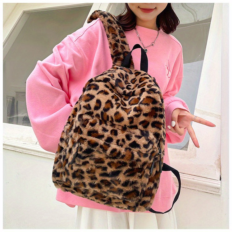 Leopard Fleece Backpack